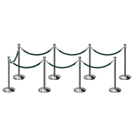 MONTOUR LINE Stanchion Post and Rope Kit Pol.Steel, 8 Ball Top7 Green Rope C-Kit-8-PS-BA-7-PVR-GN-PS